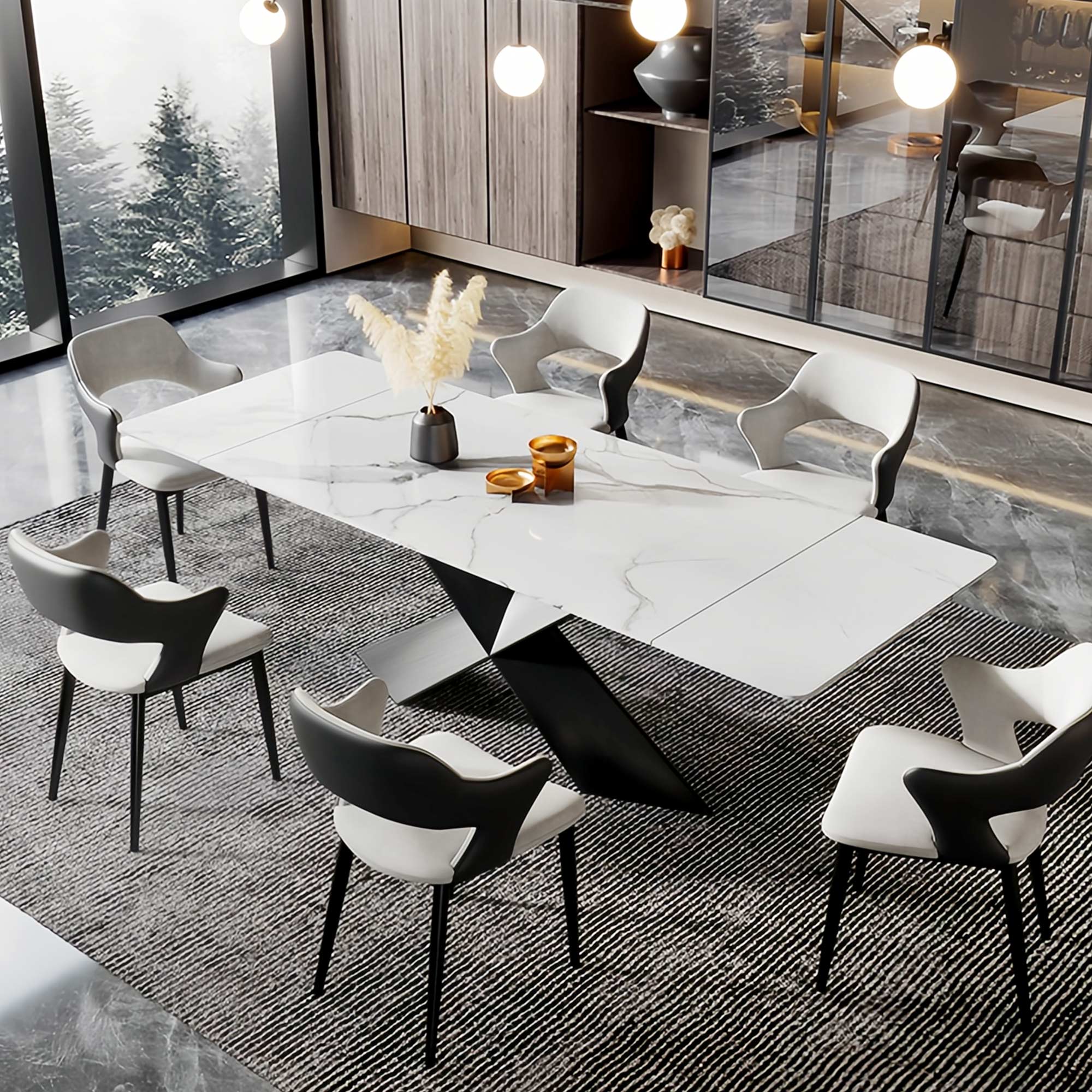 102" Extendable Dining Table with Slate Tabletop, White