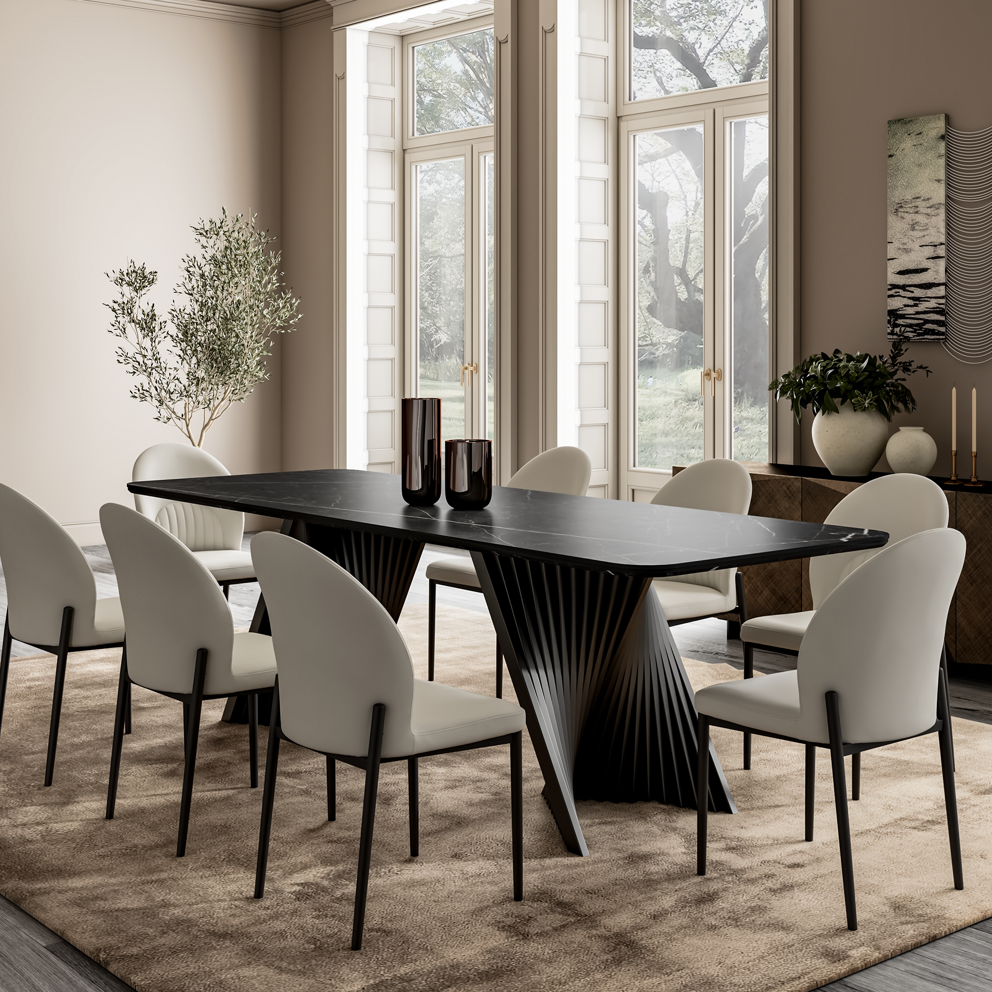 106'' Modern Dining Table with Sintered Stone, Black