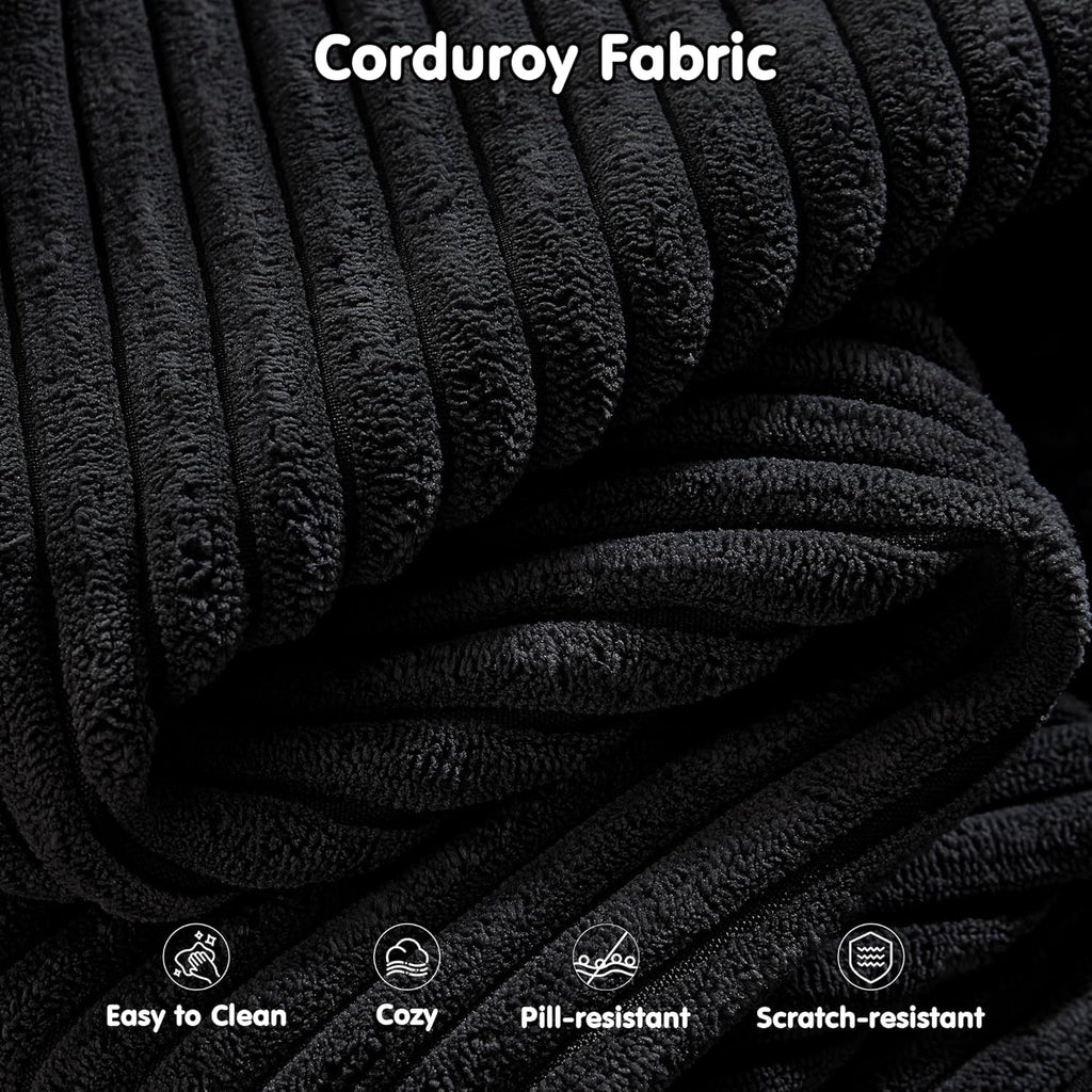 104" Cloud Sectionl Couch with L-Shpe Chise,Modern Modulr Sof with Deep Set, Upholstered Couches for Living Room Bedroom,No ssembly Required, Blck (Corduroy Fbric)