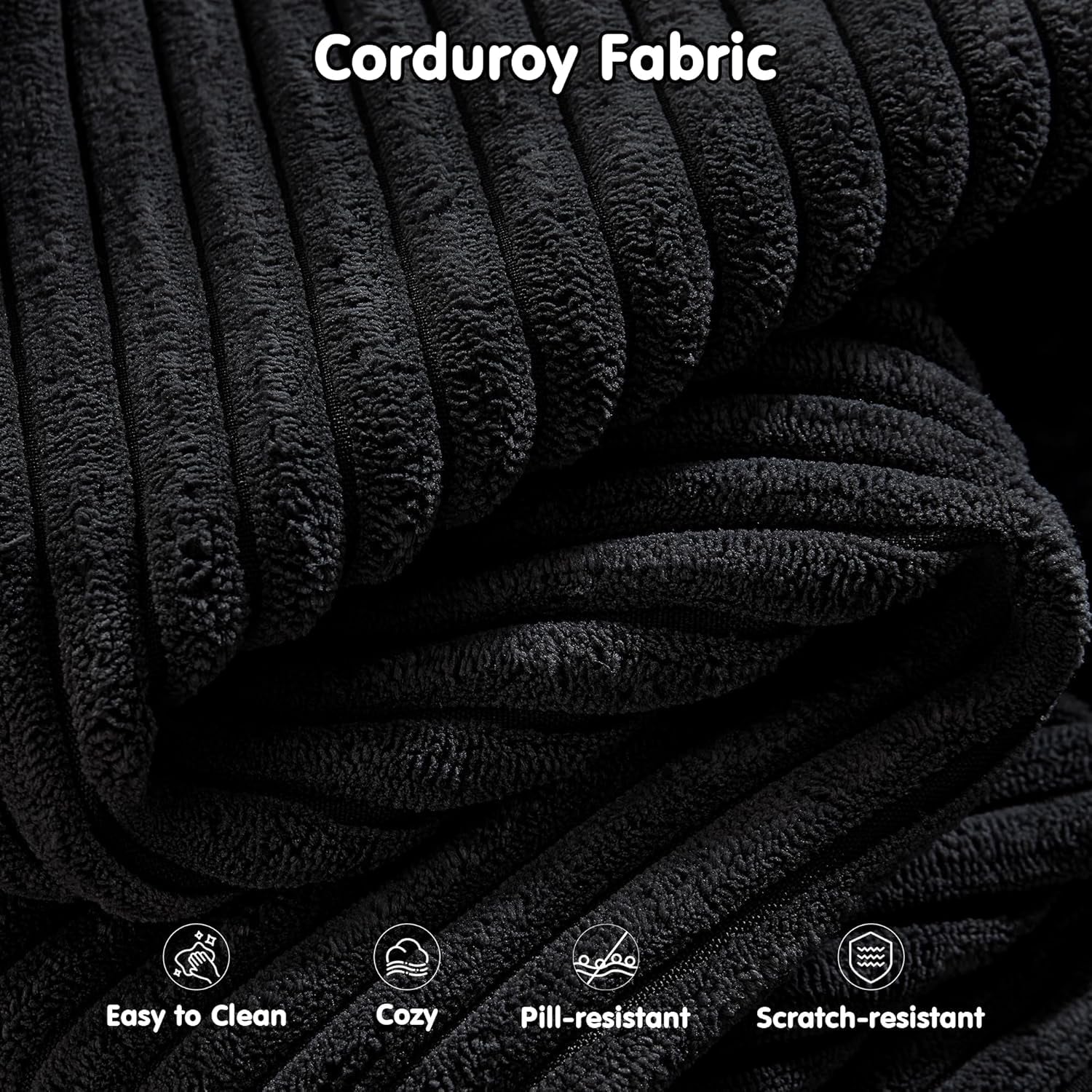104" Cloud Sectionl Couch with L-Shpe Chise,Modern Modulr Sof with Deep Set, Upholstered Couches for Living Room Bedroom,No ssembly Required, Blck (Corduroy Fbric)