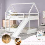 Twin Bunk Beds for Kids,Wood House Bunk Bed Twin over Twin,Kids Bunk Bed with Slide and Roof for Girls Boys,White-2