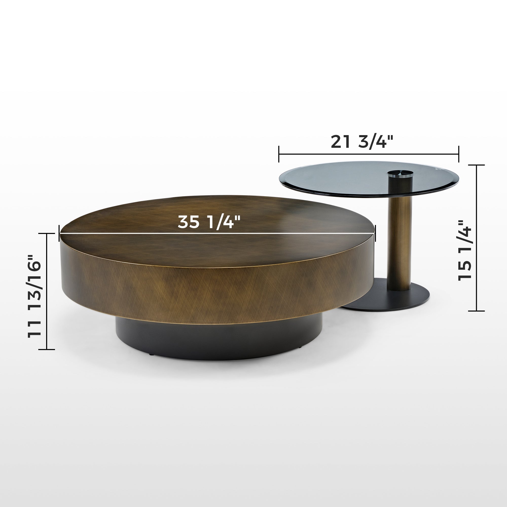 35" Brown Coffee Table with Glass Side Table