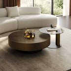 35" Brown Coffee Table with Glass Side Table