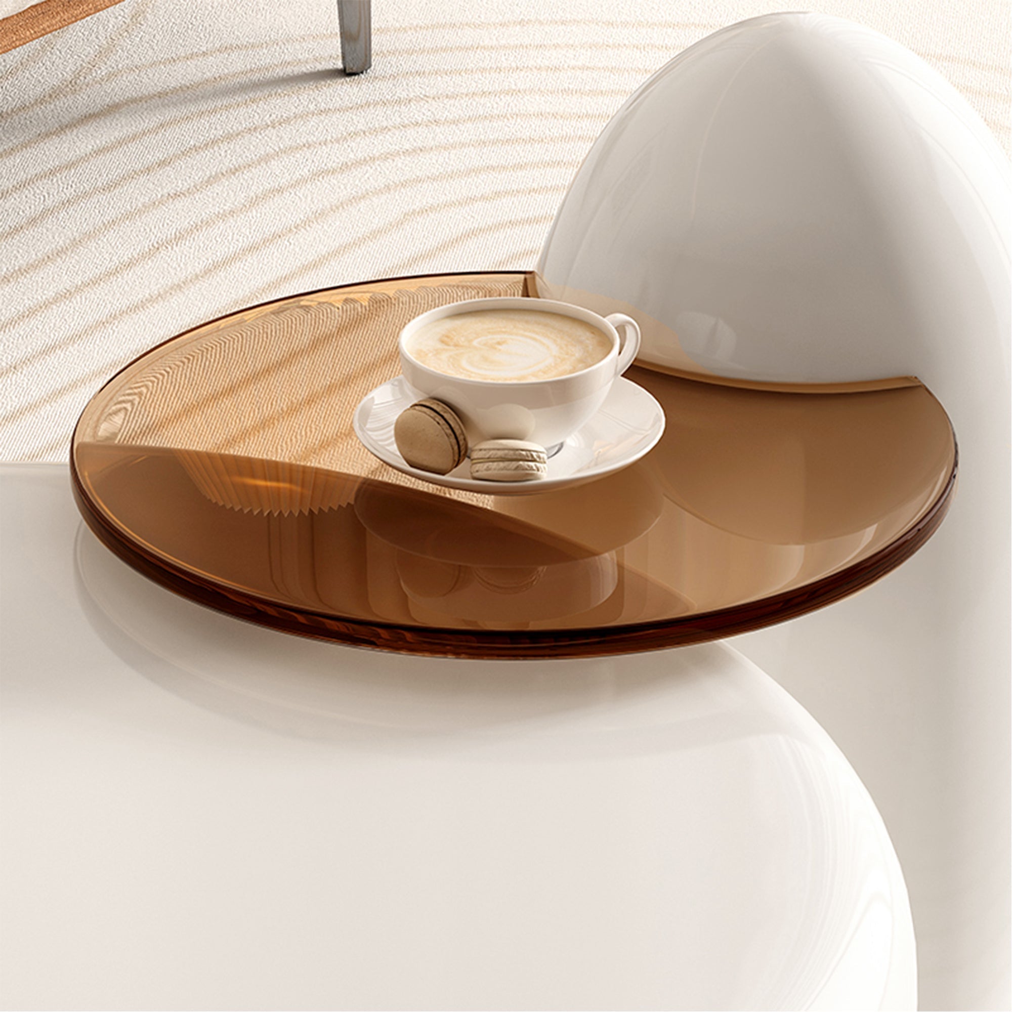 33" White Cat Claw Round Coffee Table With Penguin Side Table Set