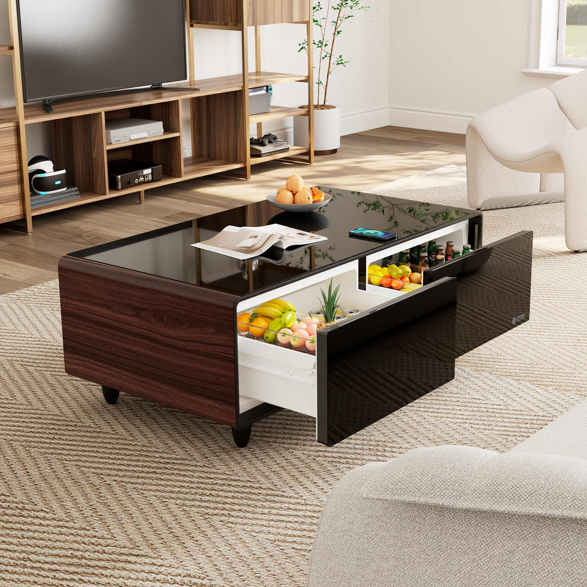 51" Smart Coffee Table with Fridge and Bluetooth Speakers
