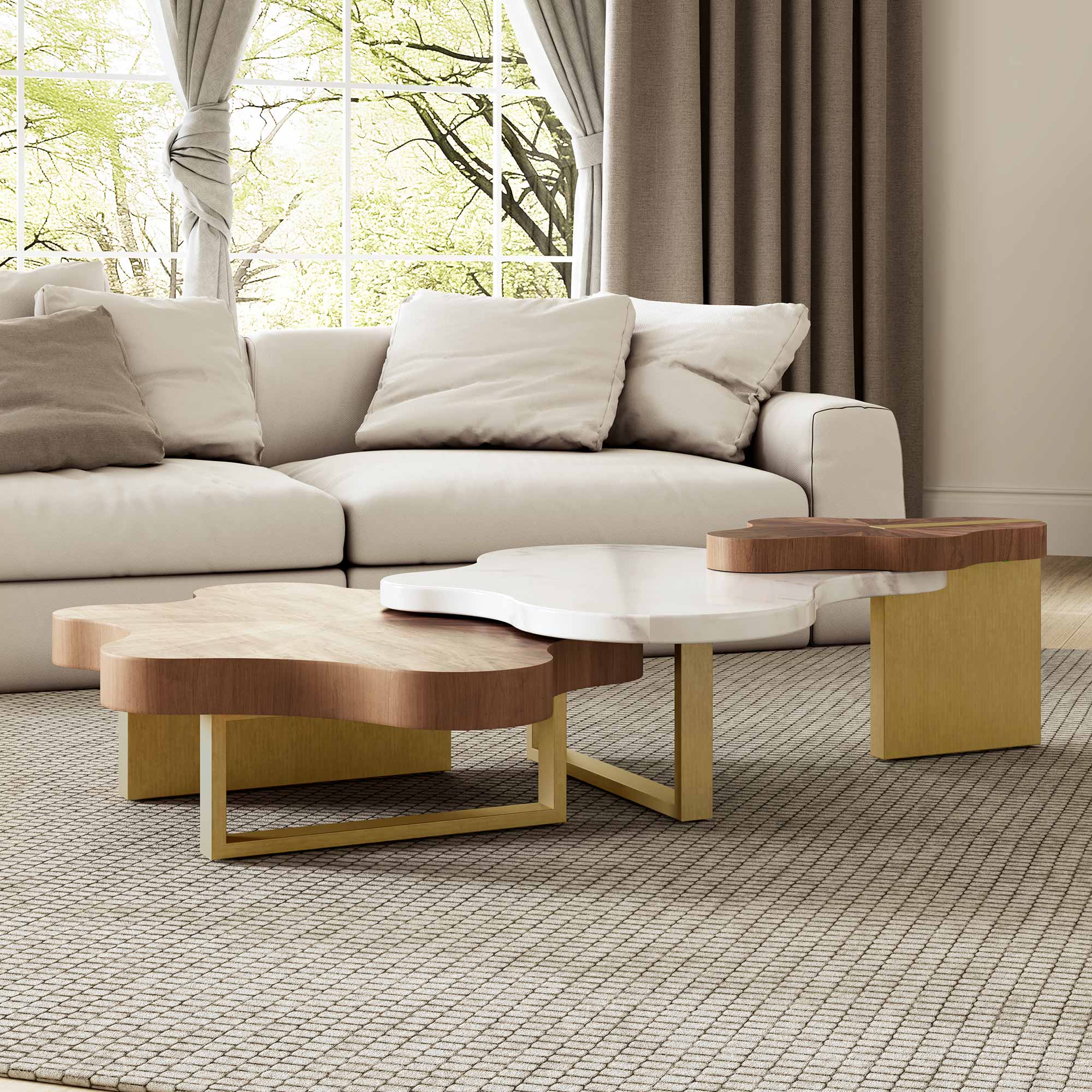 63" Cloud Shape Solid Wood Coffee Table Set