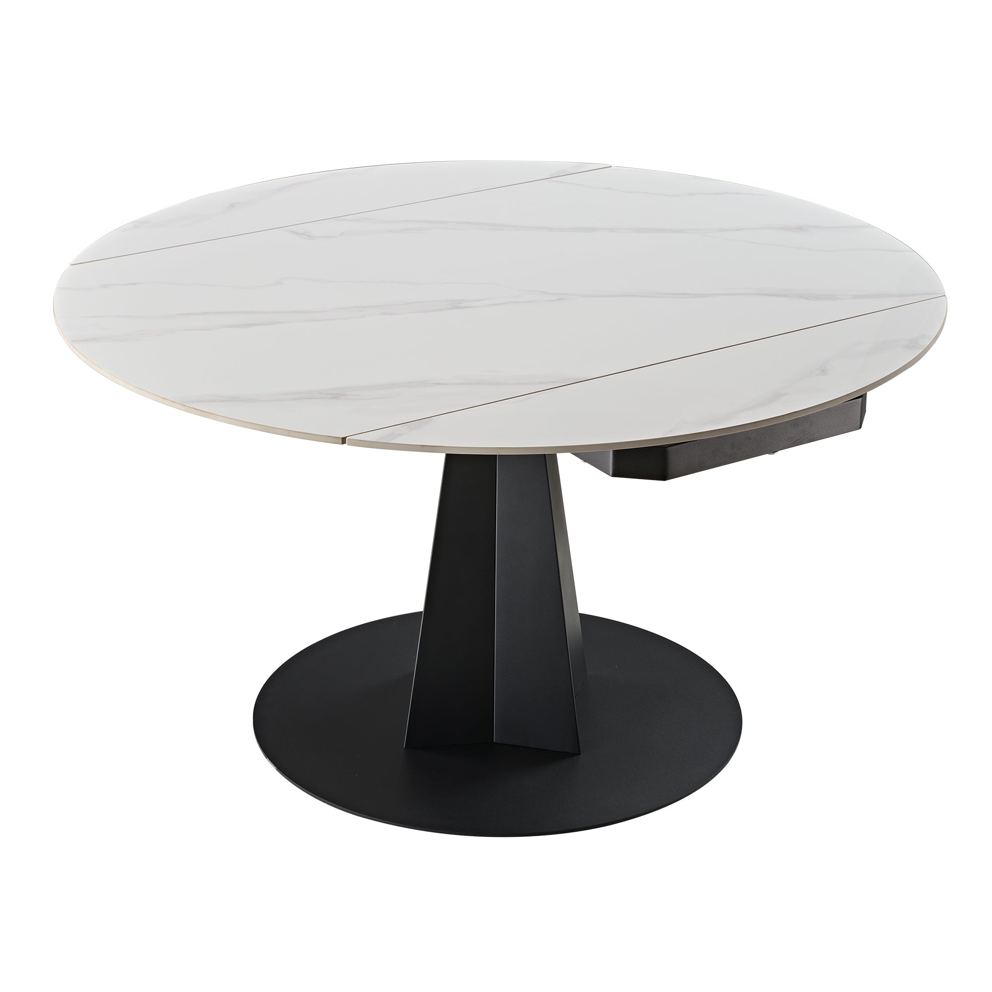 53" Round Extending Dining Table with Black Base
