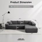 104" Cloud Sectionl Couch with L-Shpe Chise,Modern Modulr Sof with Deep Set, Upholstered Couches for Living Room Bedroom,No ssembly Required, Grey (Corduroy Fbric)