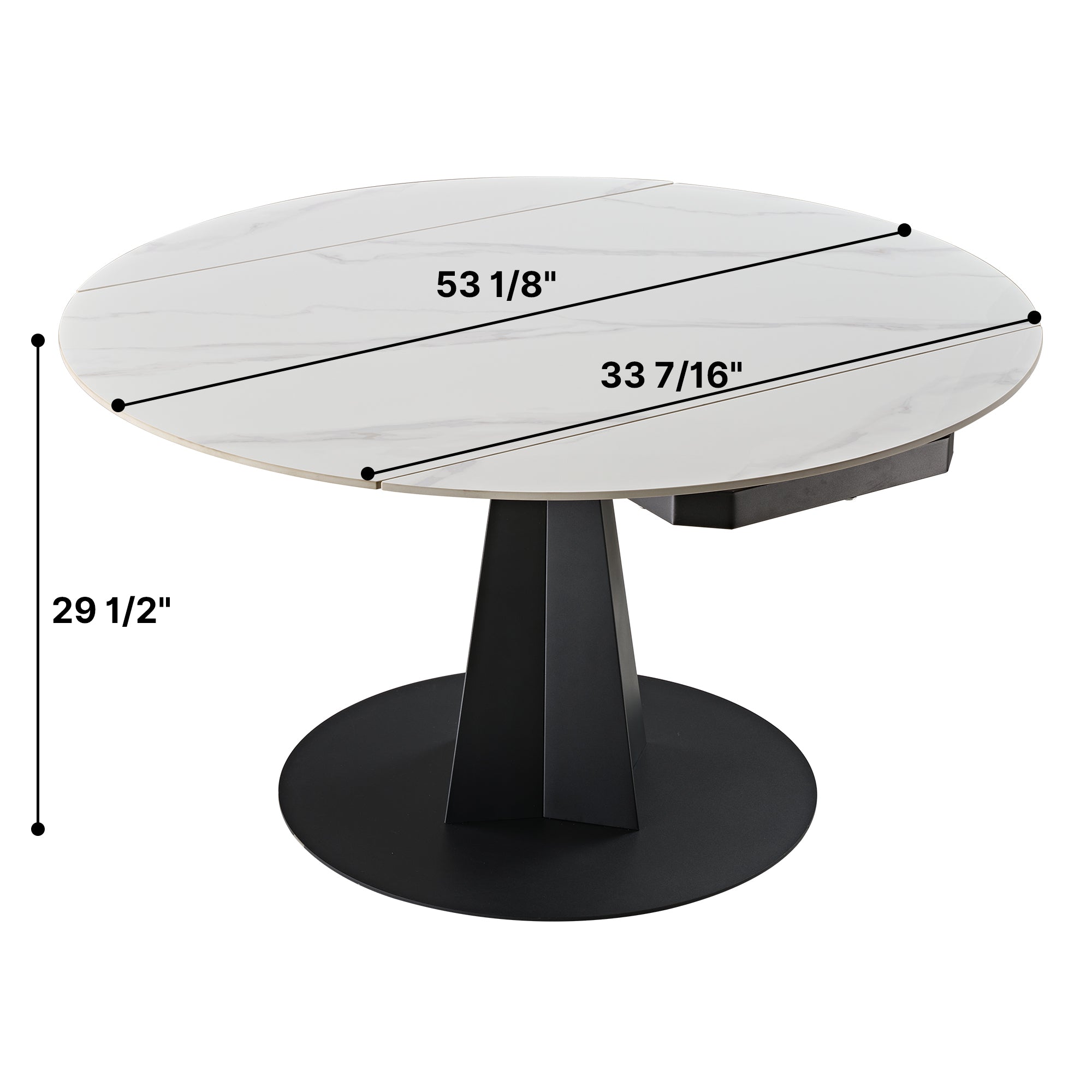 53" Round Extending Dining Table with Black Base