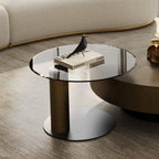 35" Brown Coffee Table with Glass Side Table
