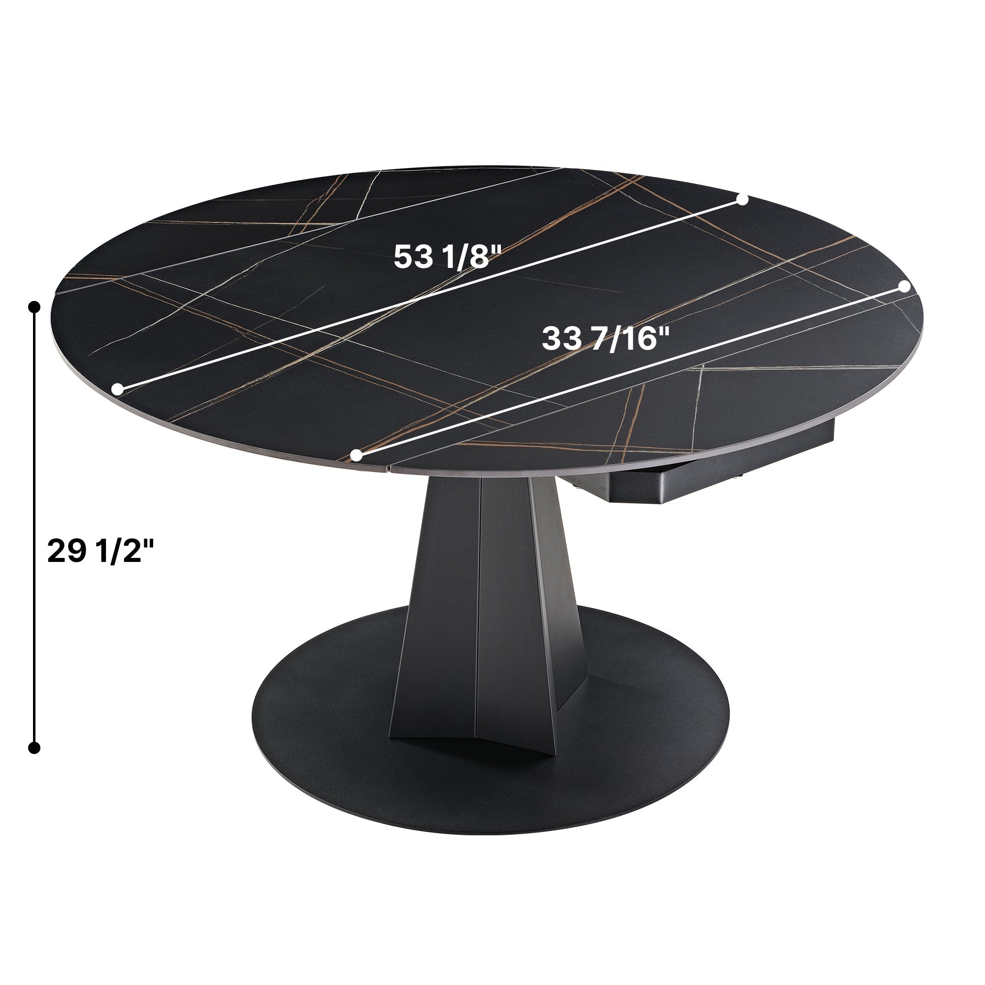 53" Round Extending Dining Table with Black Base