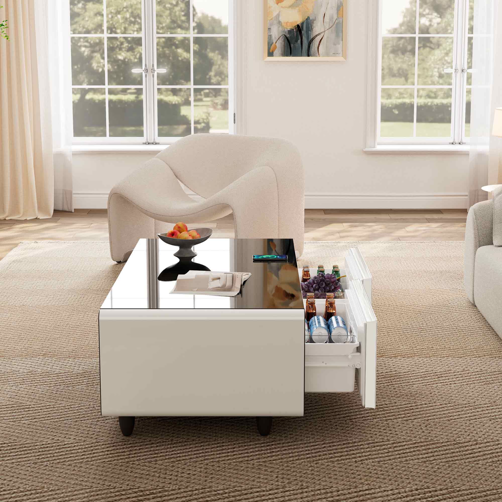 51" Smart Coffee Table with Fridge and Bluetooth Speakers