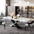 102" Extendable Dining Table with Slate Tabletop, White
