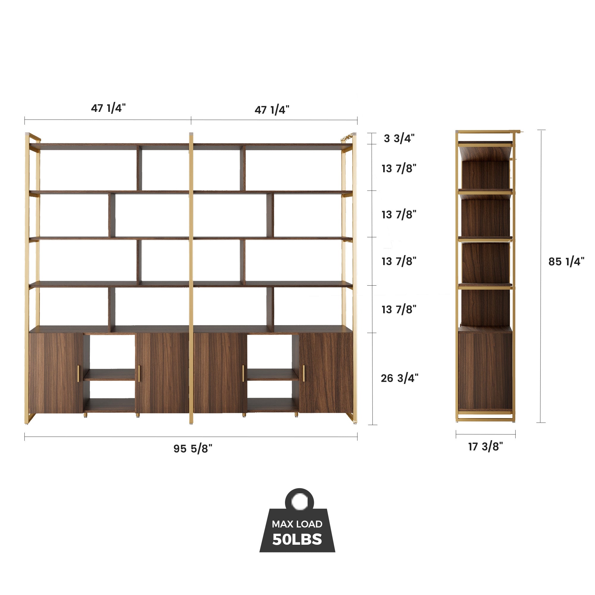 Napa Wood Bookcase Cabinet, Bottom Storage, Adjustable Book Shelves