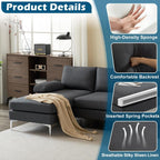 110" Modern U Shaped Sectional Couch with 51" D Double Chaise for Living Room, Grey Deep Seat Sectional Sofa Sets with 5.9" Thickness Seating Padding for Home Furniture,Linen Fabric,Metal Legs