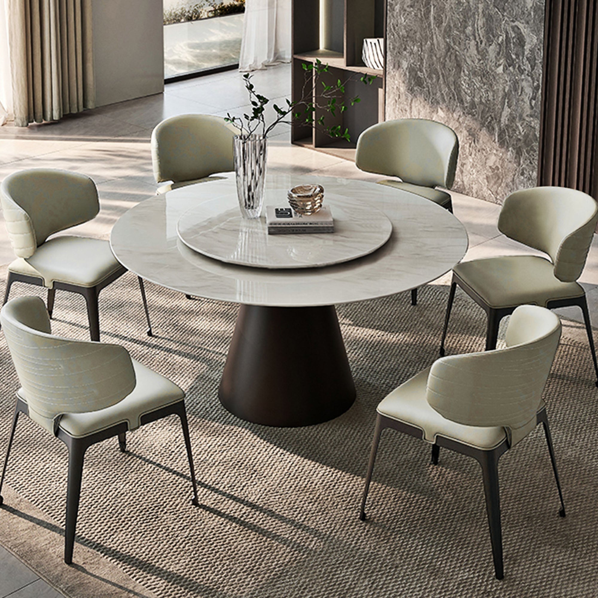 Modern Avant-garde Dining Chairs Set of 2, Off-White