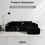 104" Cloud Sectionl Couch with L-Shpe Chise,Modern Modulr Sof with Deep Set, Upholstered Couches for Living Room Bedroom,No ssembly Required, Blck (Corduroy Fbric)