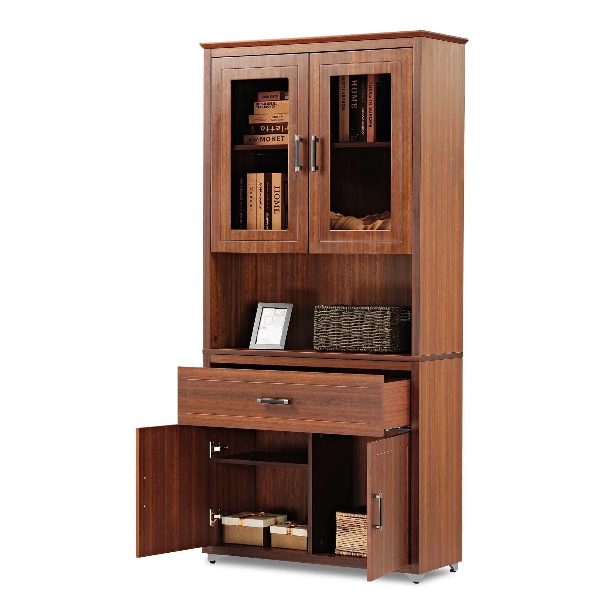 Ark, 72'' Storage Cabinet Bookshelf with Doors, Walnut