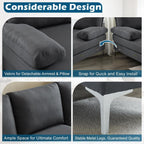110" Modern U Shaped Sectional Couch with 51" D Double Chaise for Living Room, Grey Deep Seat Sectional Sofa Sets with 5.9" Thickness Seating Padding for Home Furniture,Linen Fabric,Metal Legs