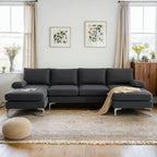 110" Modern U Shaped Sectional Couch with 51" D Double Chaise for Living Room, Grey Deep Seat Sectional Sofa Sets with 5.9" Thickness Seating Padding for Home Furniture,Linen Fabric,Metal Legs