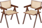 Rattan Dining Chairs Set of 2, Mid Century Modern Armchairs, Wooden Kitchen Chairs for Dining Room, Living Room, Walnut-0