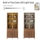 77'' Display Bookshelf with Glass Door and Storage Cabinets, Walnut