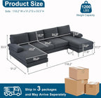 110" Modern U Shaped Sectional Couch with 51" D Double Chaise for Living Room, Grey Deep Seat Sectional Sofa Sets with 5.9" Thickness Seating Padding for Home Furniture,Linen Fabric,Metal Legs
