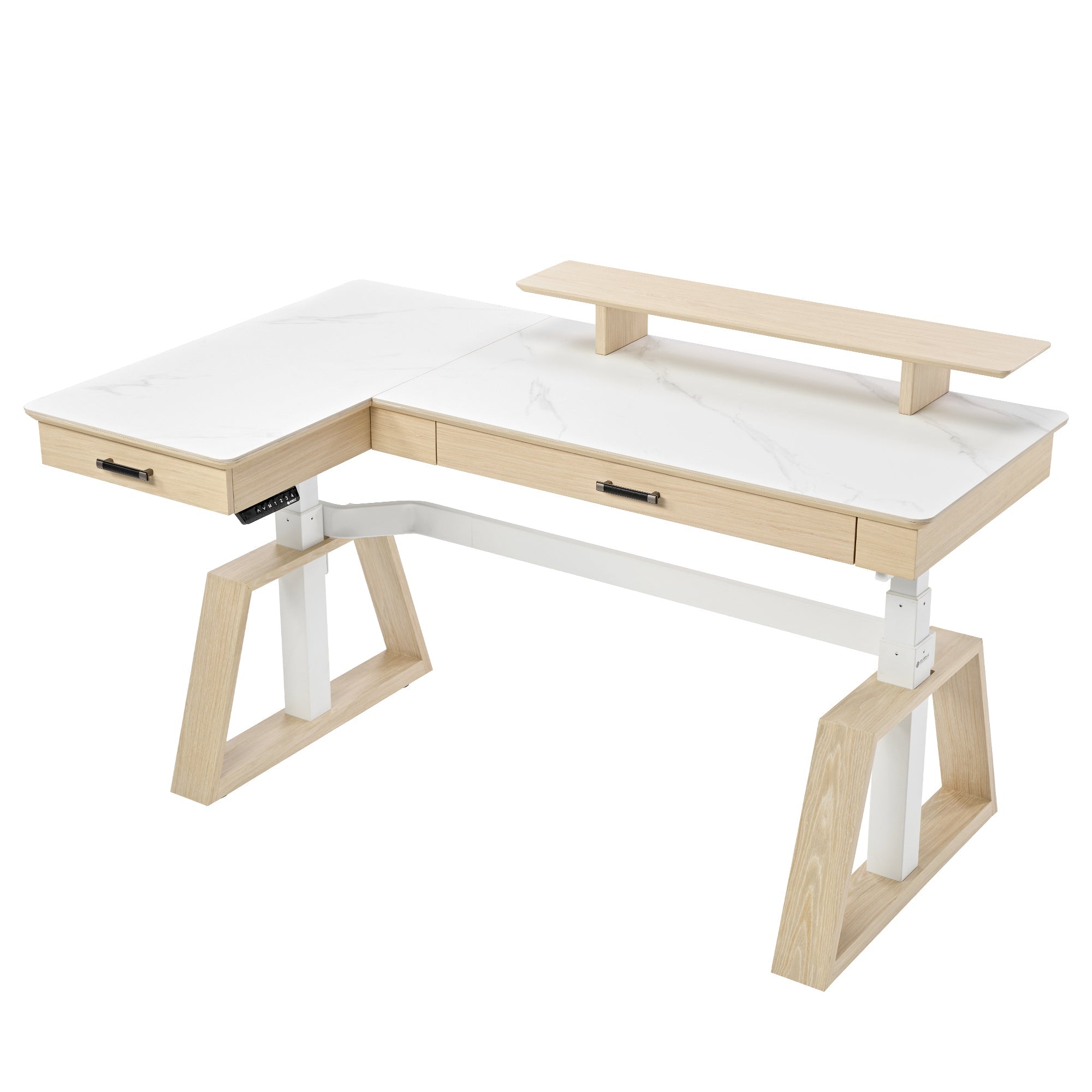 Ark L60, 63x23 L Shaped Executive Slate Standing Desk with Two-Drawer