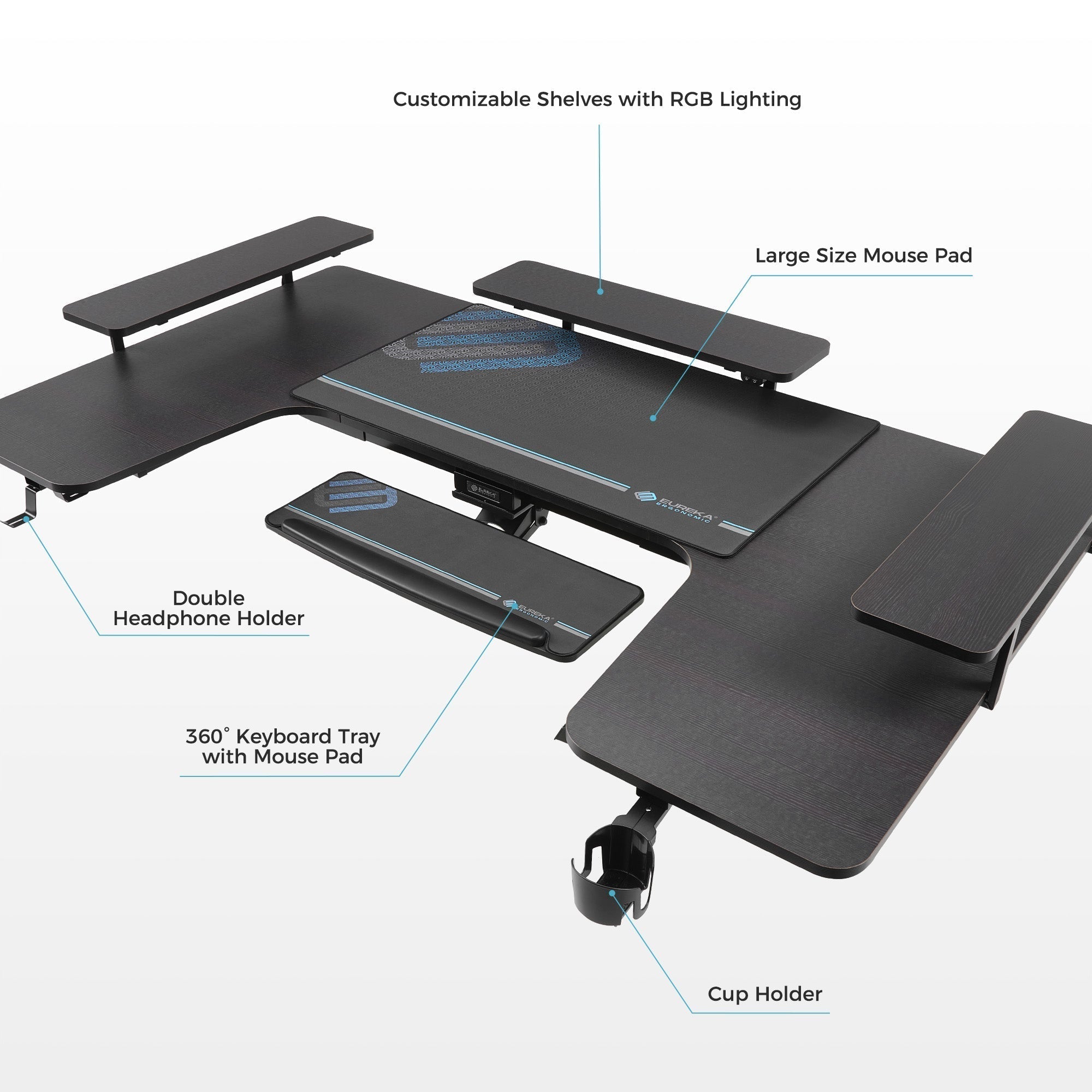 74x23 U-Shaped Standing Desk with Accessories Set