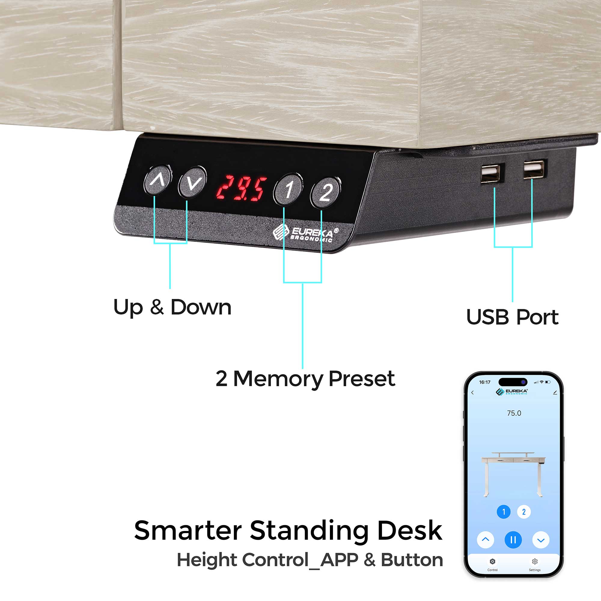 George, 55x23 Slate Standing Desk, Artificial Marble Desktop
