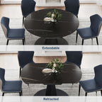 53" Round Extending Dining Table with Black Base