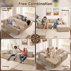 104" Cloud Sectionl Couch with L-Shpe Chise,Modern Modulr Sof with Deep Set, Upholstered Couches for Living Room Bedroom,No ssembly Required, Beige (Plush Corduroy Fbric)