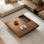 47" Square Solid-Wood Coffee Table with Sunken Small Desktop