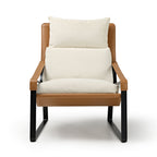 Stitched Saddle Leather Lounge Chair, Brown & White