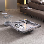 39" Square Marble Coffee Table with Sunken Small Desktop