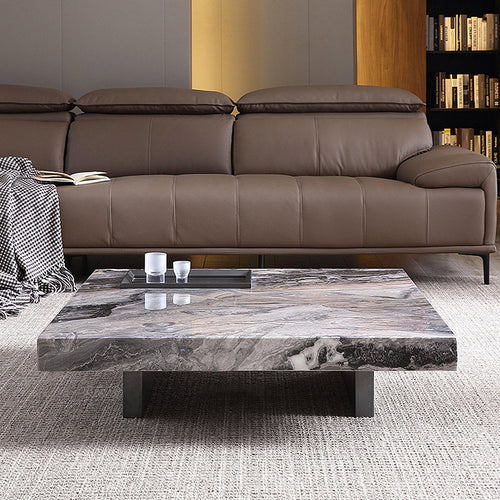 39" Square Marble Coffee Table with Sunken Small Desktop