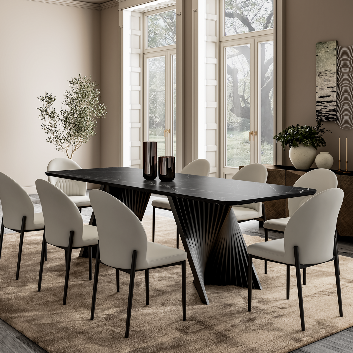 106'' Modern Dining Table with Sintered Stone, Black
