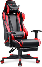 Gaming Chair with Footrest, Ergonomic Computer Game Desk Chair, Reclining Gaming Chair Seat Height Adjustment, Swivel Rocker with Headrest and Lumbar (Brickred)-0