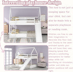 Twin Bunk Beds for Kids,Wood House Bunk Bed Twin over Twin,Kids Bunk Bed with Slide and Roof for Girls Boys,White-3