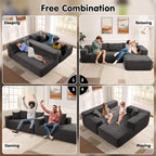 104" Cloud Sectionl Couch with L-Shpe Chise,Modern Modulr Sof with Deep Set, Upholstered Couches for Living Room Bedroom,No ssembly Required, Grey (Corduroy Fbric)