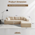 104" Cloud Sectionl Couch with L-Shpe Chise,Modern Modulr Sof with Deep Set, Upholstered Couches for Living Room Bedroom,No ssembly Required, Beige (Plush Corduroy Fbric)