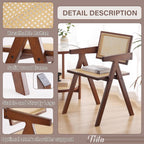 Rattan Dining Chairs Set of 2, Mid Century Modern Armchairs, Wooden Kitchen Chairs for Dining Room, Living Room, Walnut-4