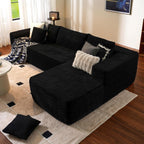 104" Cloud Sectionl Couch with L-Shpe Chise,Modern Modulr Sof with Deep Set, Upholstered Couches for Living Room Bedroom,No ssembly Required, Blck (Corduroy Fbric)