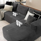 104" Cloud Sectionl Couch with L-Shpe Chise,Modern Modulr Sof with Deep Set, Upholstered Couches for Living Room Bedroom,No ssembly Required, Grey (Corduroy Fbric)