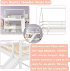 Twin Bunk Beds for Kids,Wood House Bunk Bed Twin over Twin,Kids Bunk Bed with Slide and Roof for Girls Boys,White-4