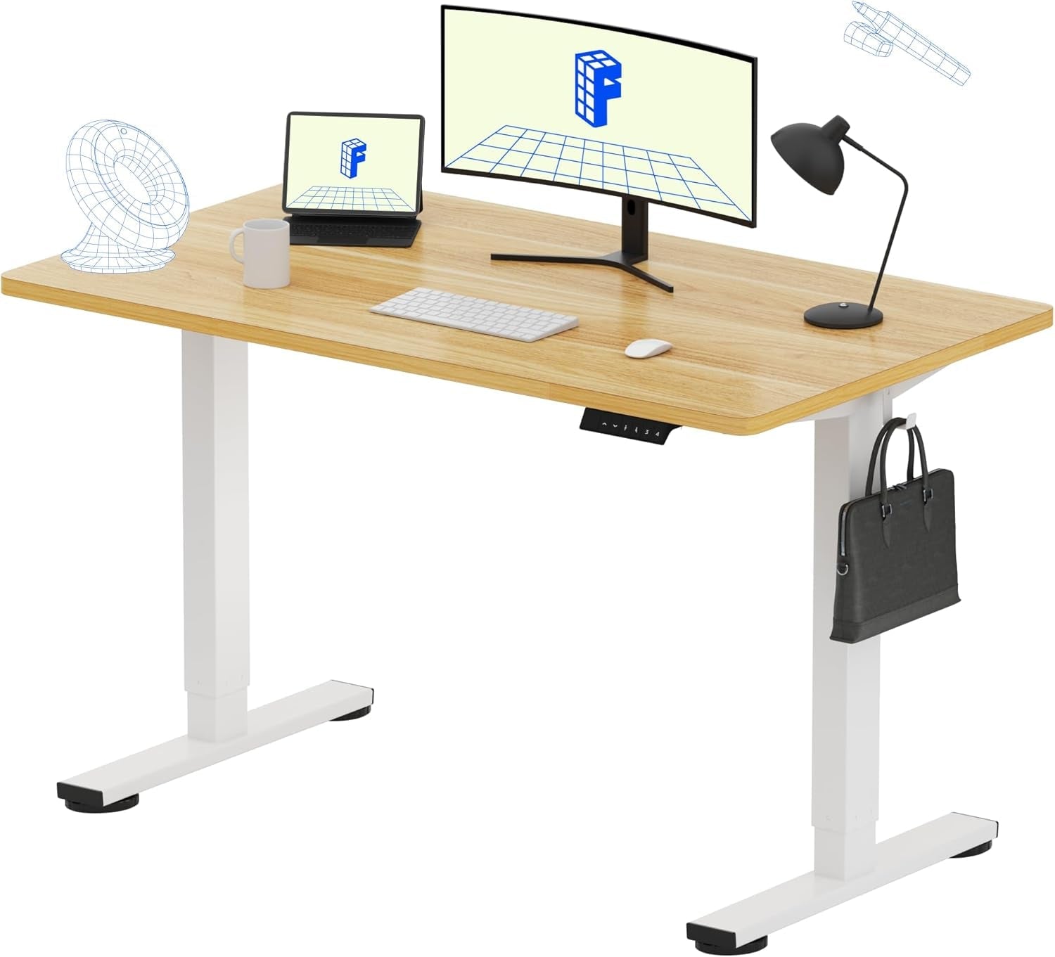 48" Maple Top White Frame Standing Desk